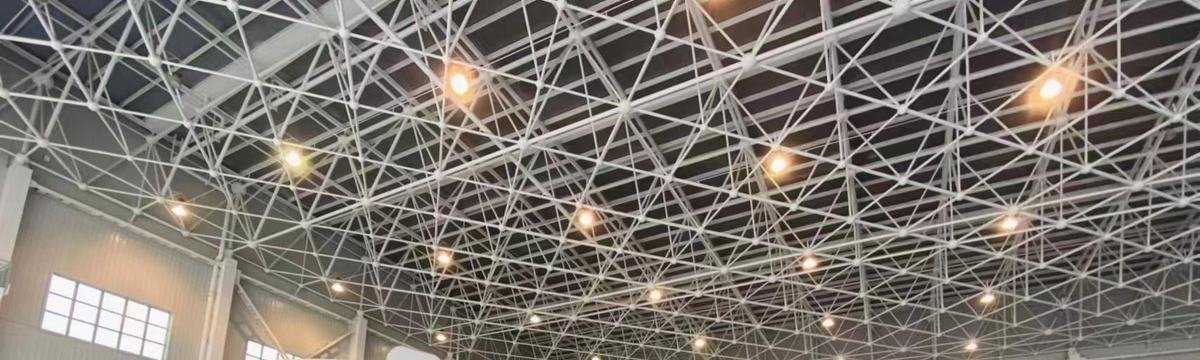 Double-layer space frame roof over a hangar