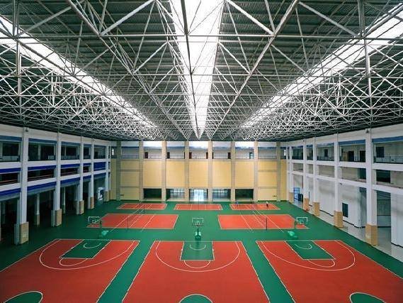 Indoor sports hall under a space frame